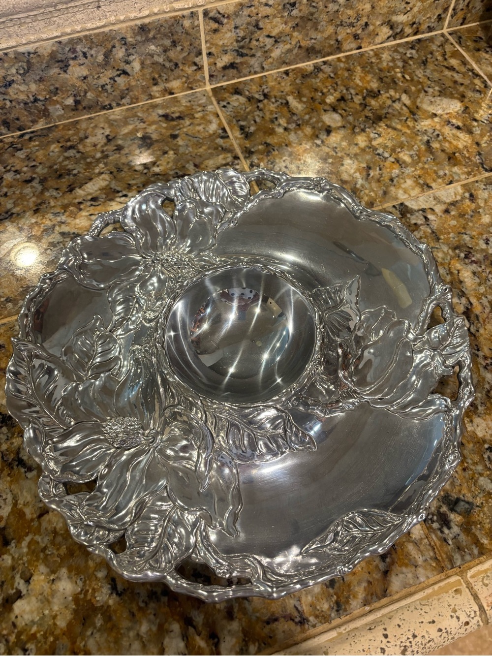 Arthur Court Silver Floral Chip and Dip
Serving Bowl